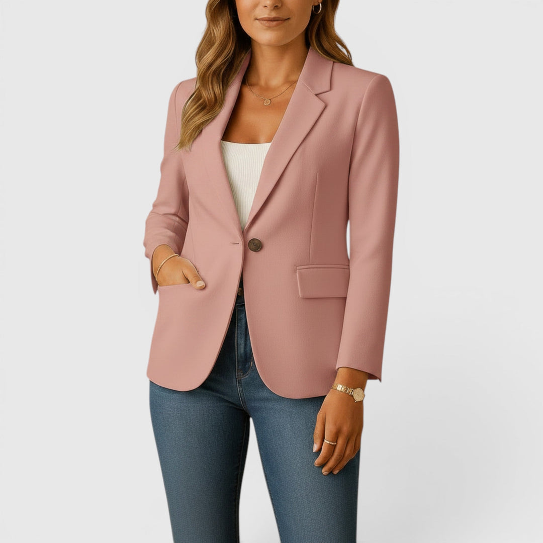Women's classic blazer, tailored fit and stretch fabric for comfortable and stylish office wear.