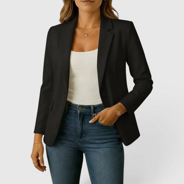 Stylish women's stretch tailored jacket, a versatile blazer for chic and comfortable layering.