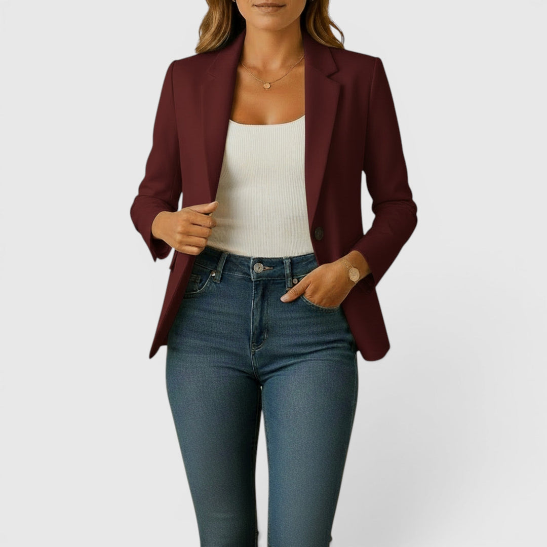 Classic women's elegant blazer, offering tailored fit and stretch for ultimate professional comfort.