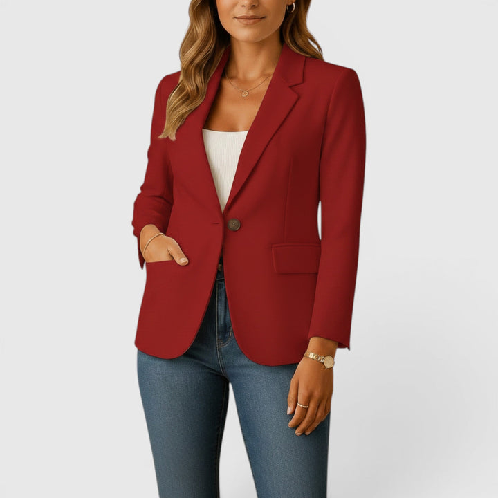Elegant women's stretch blazer, a versatile layering piece for business casual & formal outfits.