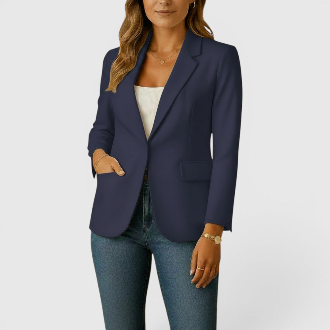 Comfortable stretch tailored blazer, a women's professional jacket ideal for versatile styling.