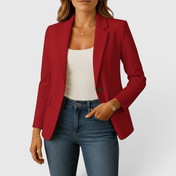 Women's elegant professional blazer, a classic tailored stretch jacket for business and formal events.