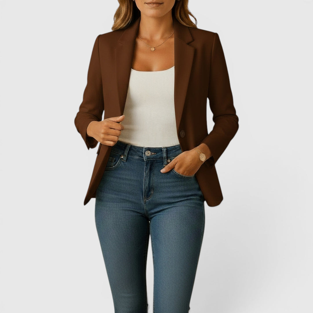 Versatile women's stretch tailored blazer, perfect as a layering piece for elegant professional wear.