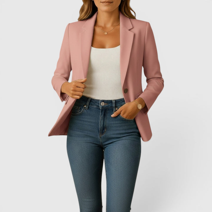 Classic women's business blazer, a comfortable stretch tailored jacket for sophisticated everyday style.