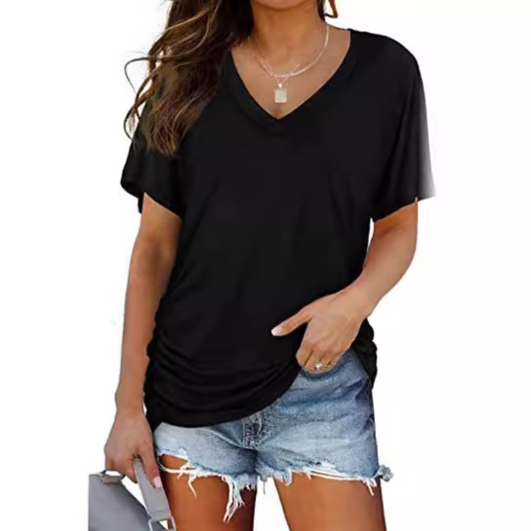 Women's classic V-neck loose fit shirt, comfortable and stylish for everyday wear.