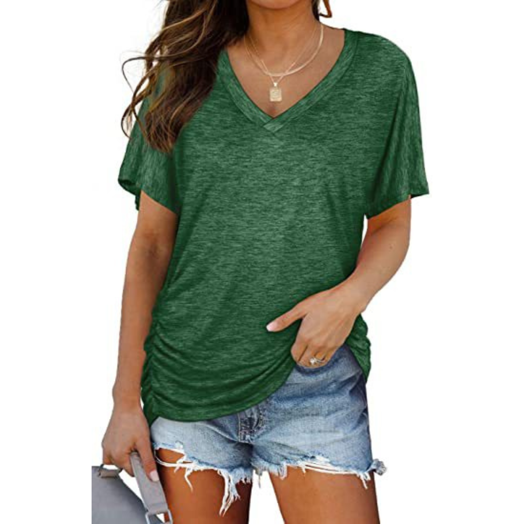 Versatile women's V-neck long sleeve top, loose fit for elegant casual and everyday style.