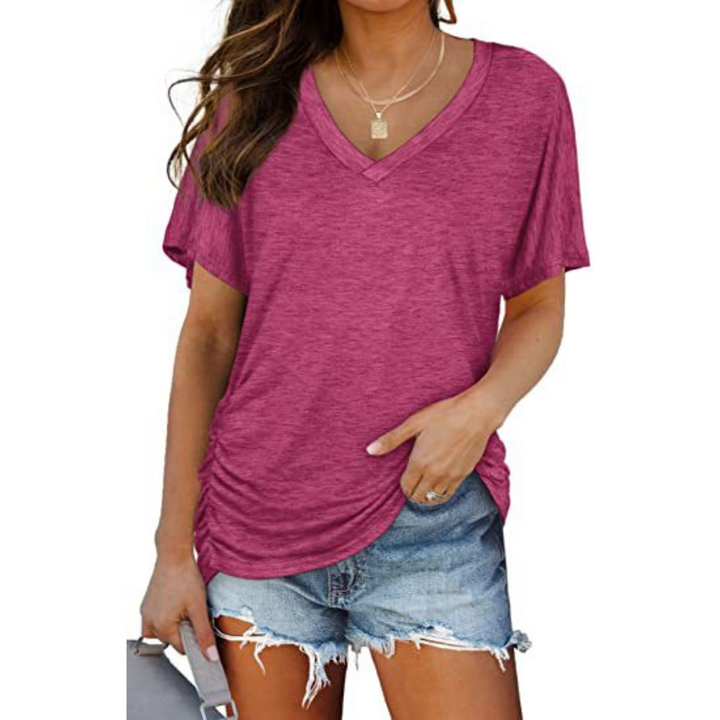Effortless style women's V-neck shirt, classic loose fit long sleeve top for comfortable fashion.