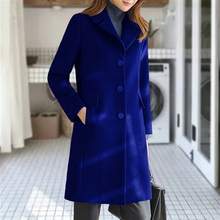 Detailed shot of women's classic wool blend coat collar and lapels