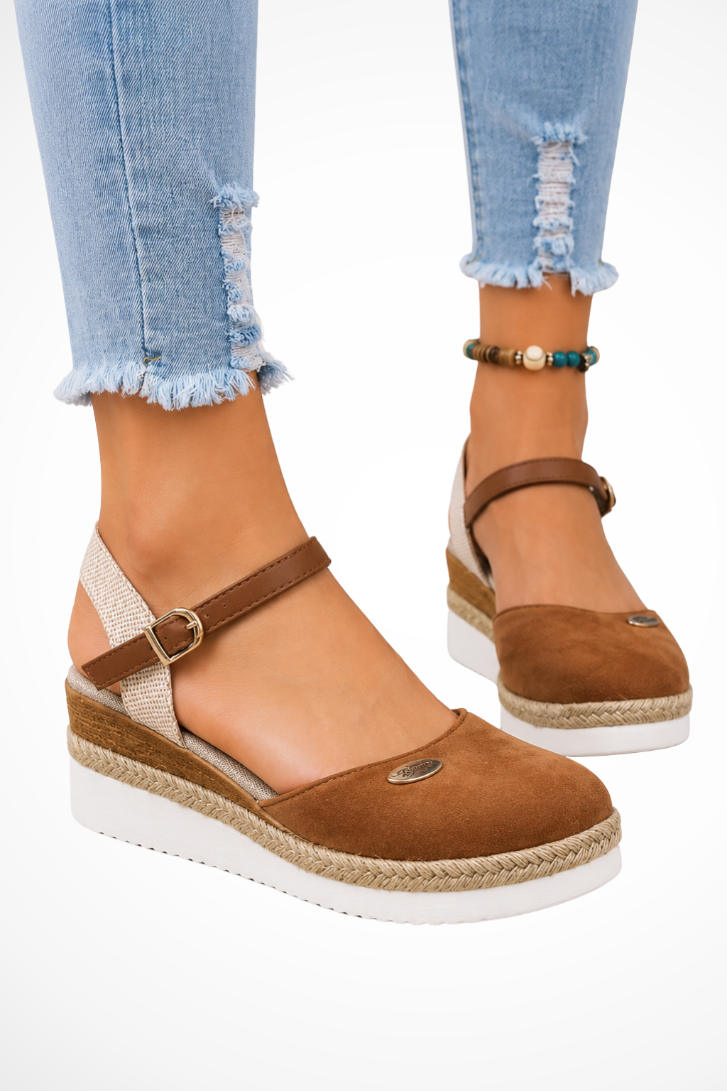 Women's closed toe espadrille wedges with ankle strap, perfect for summer style & versatile footwear.