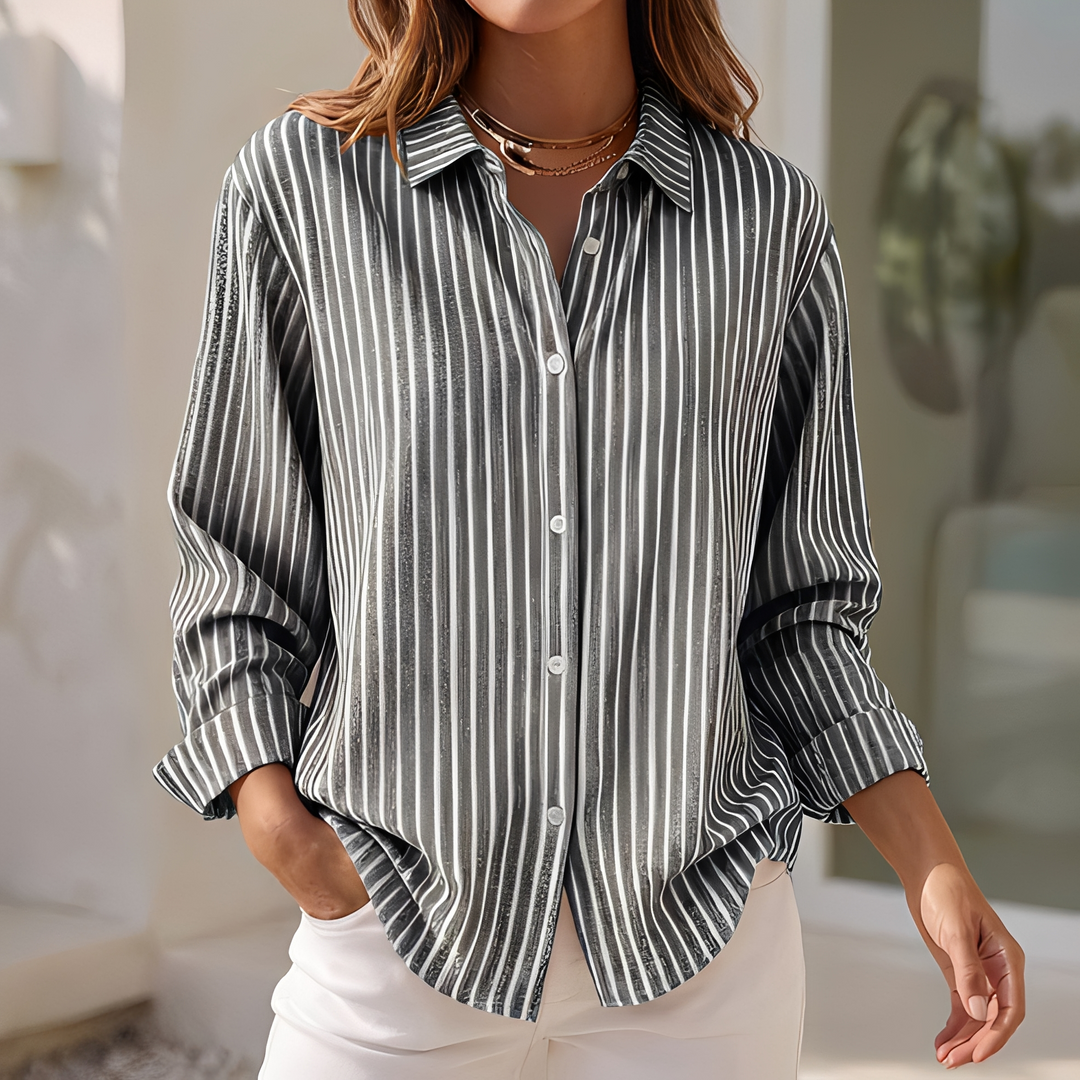 Women's stylish short sleeve striped summer shirt. Ideal for a relaxed coastal look or casual everyday wear.