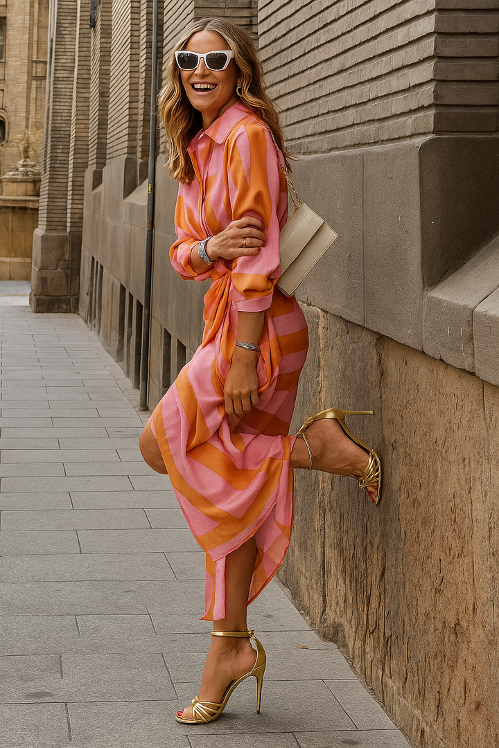 Chic women's wrap midi dress featuring a stylish collar and short sleeves, perfect for casual elegance.