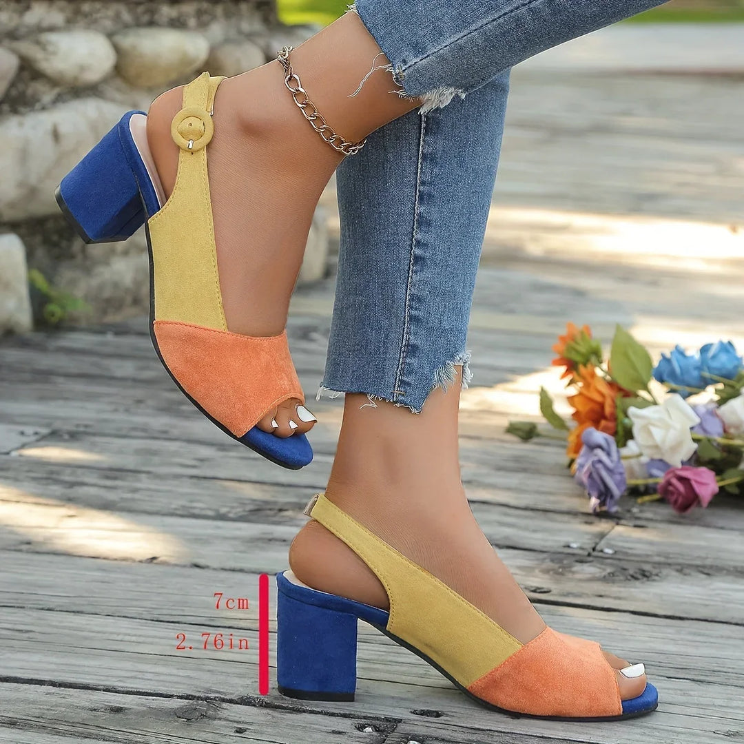 Versatile women's color-block block-heel sandals, perfect for adding elegant style to any outfit.