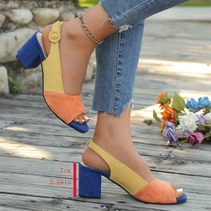 Versatile women's color-block block-heel sandals, perfect for adding elegant style to any outfit.