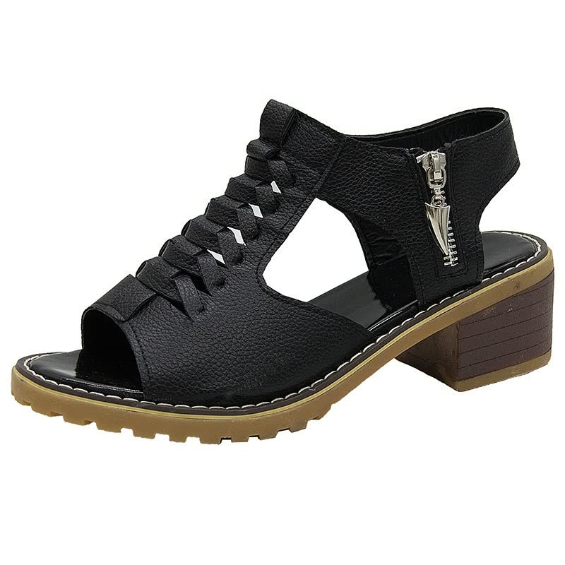 Comfortable women's summer block heel sandals with unique woven detail, ideal for versatile everyday casual chic.
