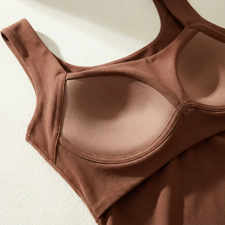 Grey women's built-in bra comfort tank. Versatile casual wear & layering piece.