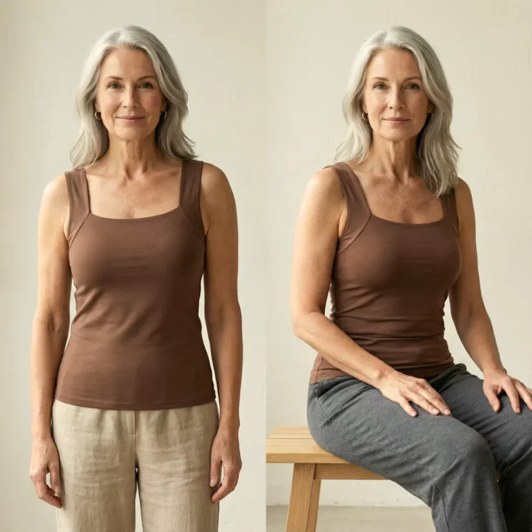Pink women's everyday top with built-in bra. Sleeveless comfort tank for summer.