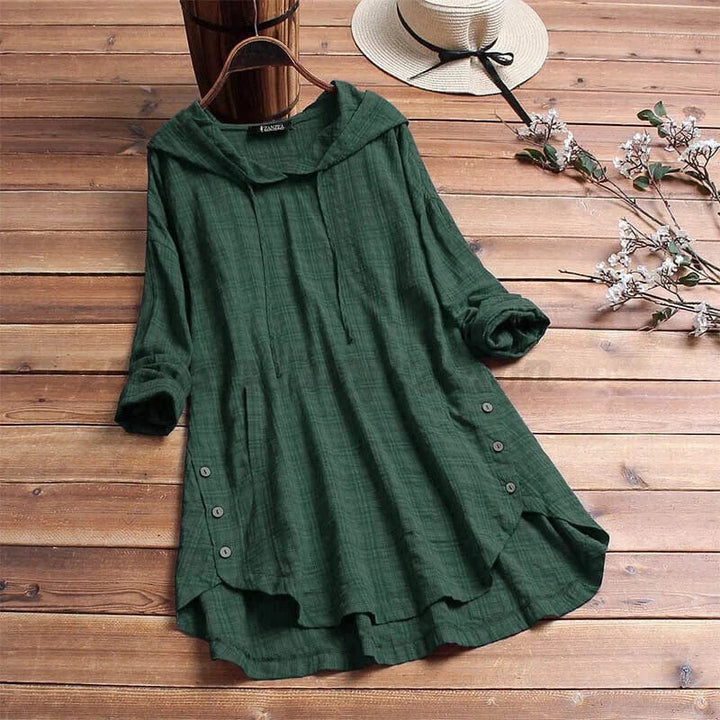 Relaxed fit women's boho tunic hoodie, ideal for comfortable casual outfits and versatile everyday styling.