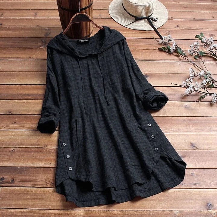 Cozy women's bohemian tunic hoodie, featuring a comfortable relaxed fit and stylish details for casual wear.