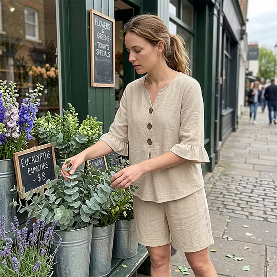 Comfortable women's two-piece loungewear set, featuring a soft texture and relaxed everyday style.