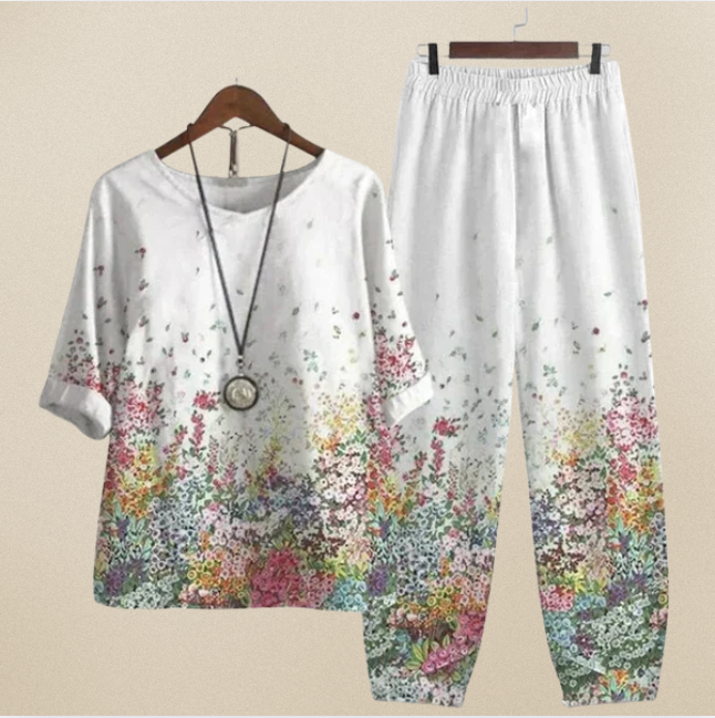 Women's comfortable chic two-piece shirt & trouser matching set. Relaxed fit for spring, summer, versatile wear.