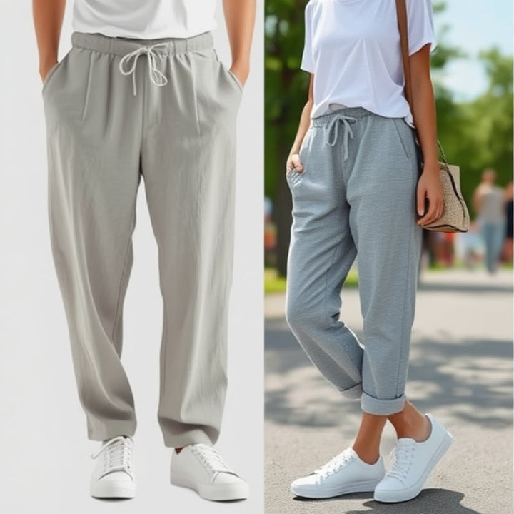 Women's comfortable chino pants with elastic waistband for easy, everyday style.
