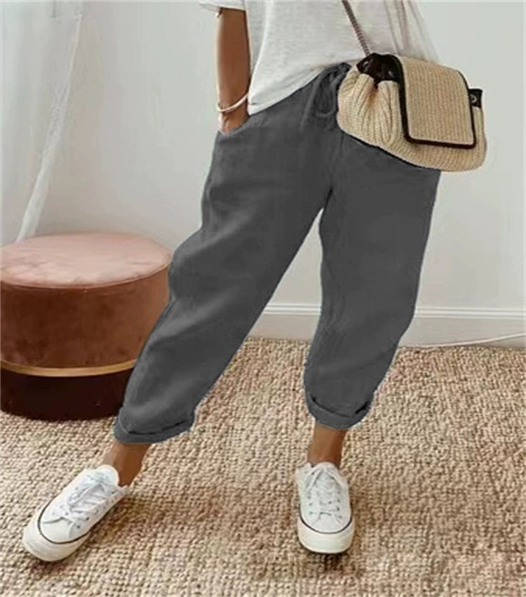 Relaxed fit women's chinos, perfect for casual wear, elastic waistband.