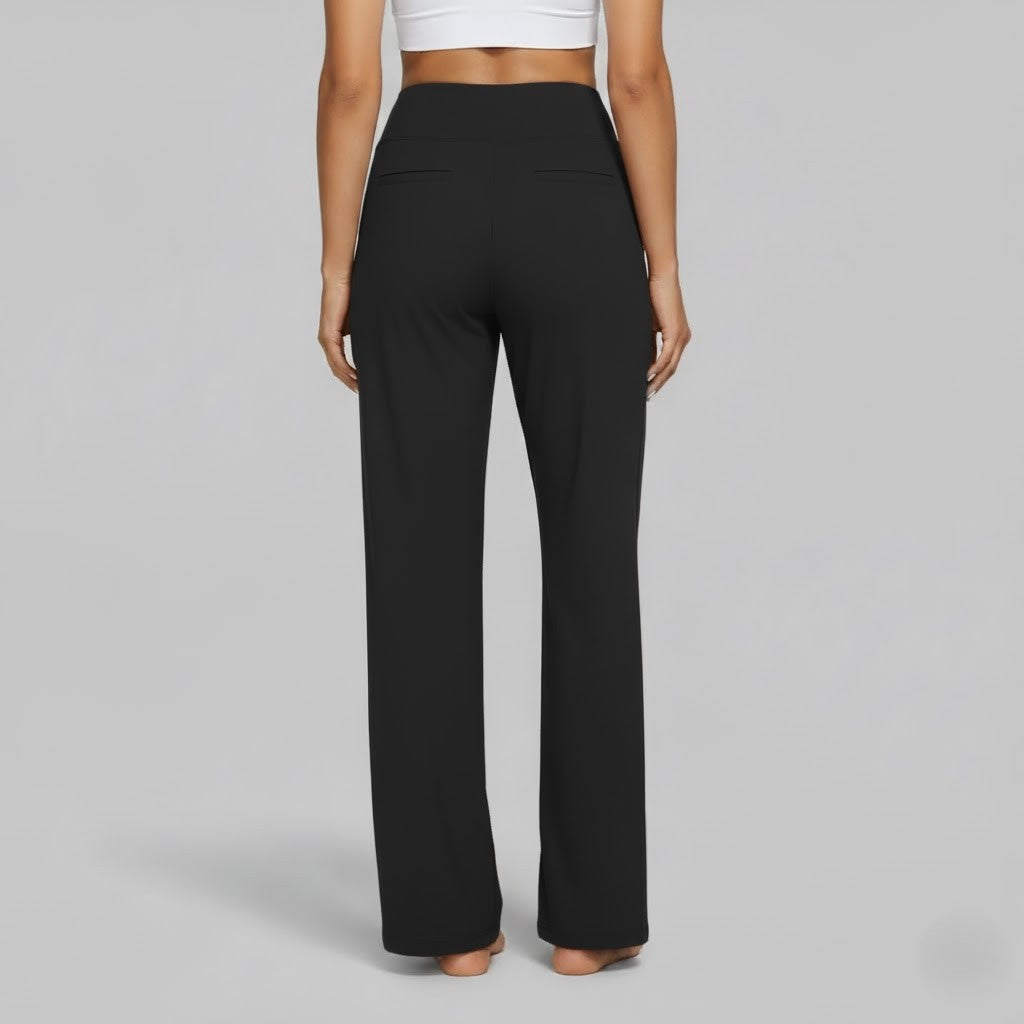 Women's stretch pants in classic black, offering ultimate comfort & casual flair.