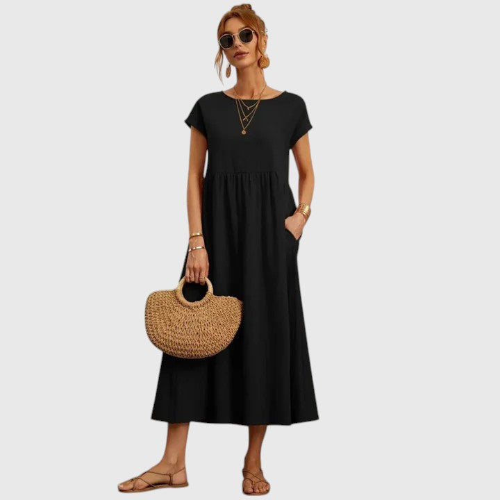 Versatile women's midi dress with convenient pockets. Perfect for casual wear & everyday comfort.