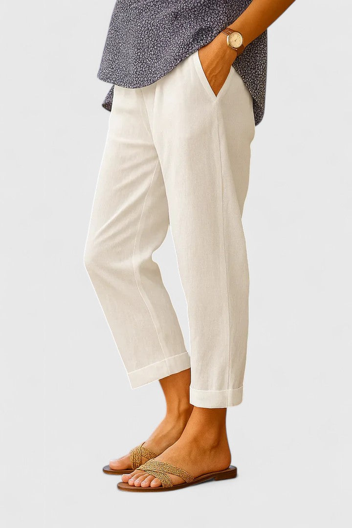 Women's comfortable flowy straight leg trousers, perfect for chic casual wear & warm weather.