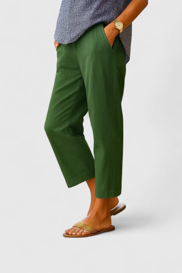 Versatile women's straight leg trousers, comfortable and chic for any casual or warm weather occasion.