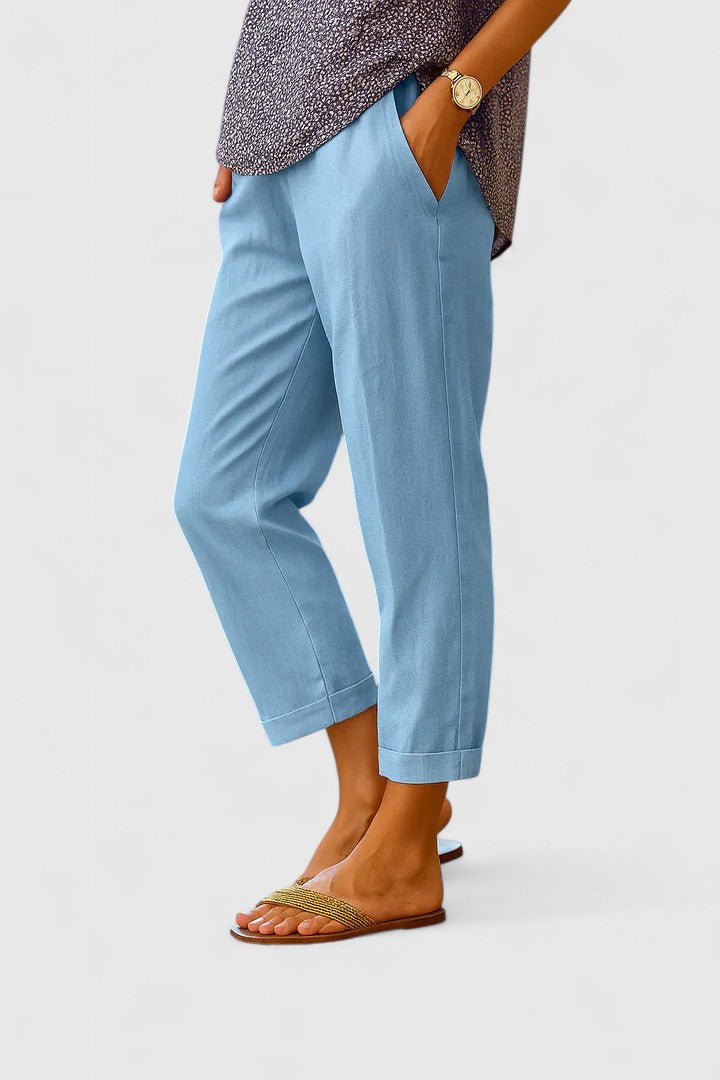 Chic women's flowy straight leg trousers, comfortable and stylish for summer and everyday wear.