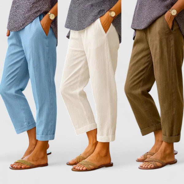 Elegant women's comfortable flowy straight leg trousers, perfect summer pants for a versatile look.
