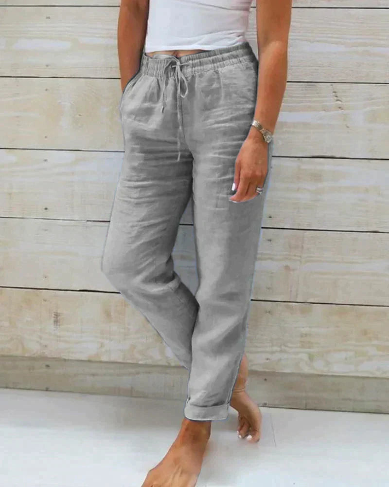 Women's comfortable flowy wide-leg summer pants, perfect for relaxed everyday wear & warm weather fashion.