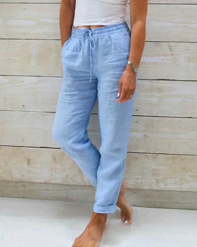 Relaxed fit wide-leg summer pants for women, offering comfortable and flowy style for warm weather and casual fashion.