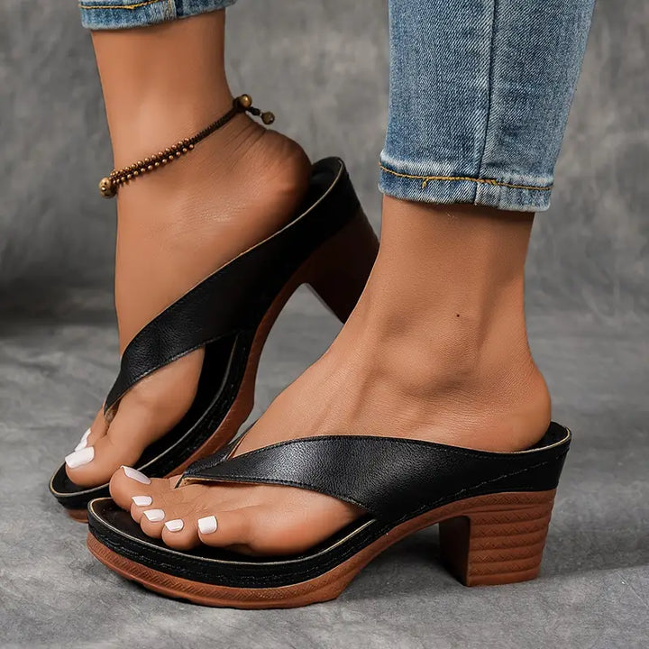 Dressy women's heeled sandals, comfortable for all-day wear. Elegant block heel summer footwear choice.