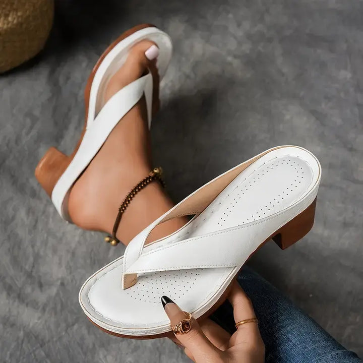 Women's comfortable premium heeled sandals. Elegant block heel, versatile summer dress footwear.