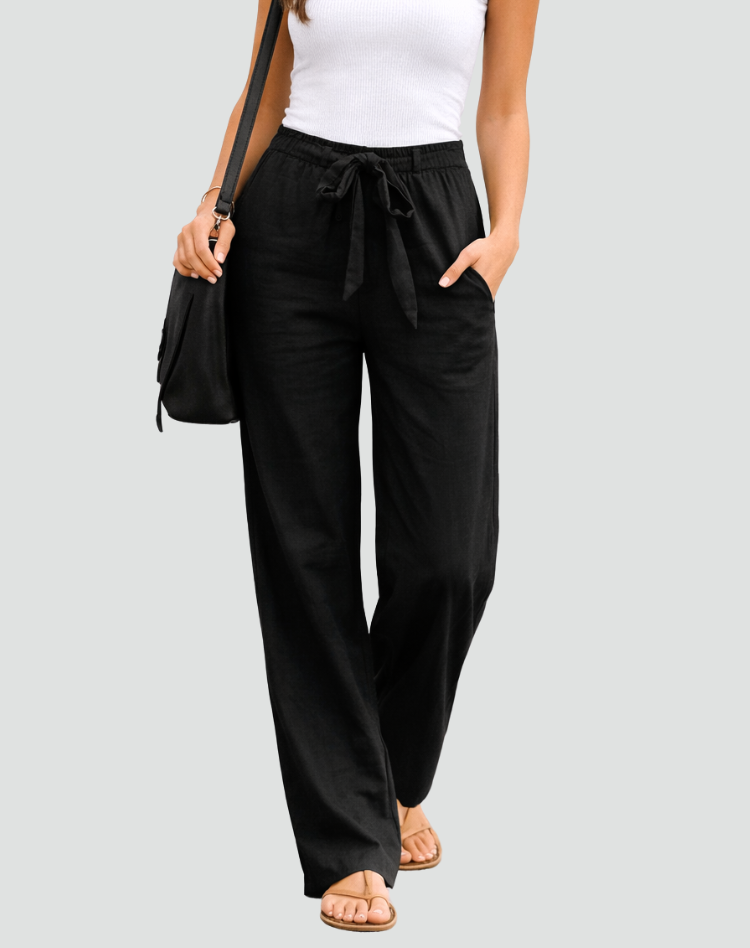 Loose fit women's linen wide leg pants, perfect casual summer trousers or stylish beachwear.