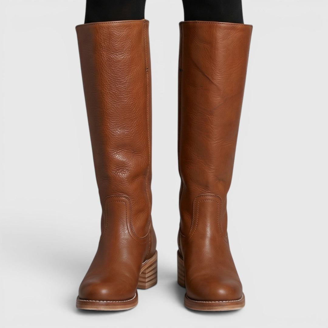 Stylish women's mid-calf orthopaedic boots, pull-on design, comfy for daily wear in fall & winter.