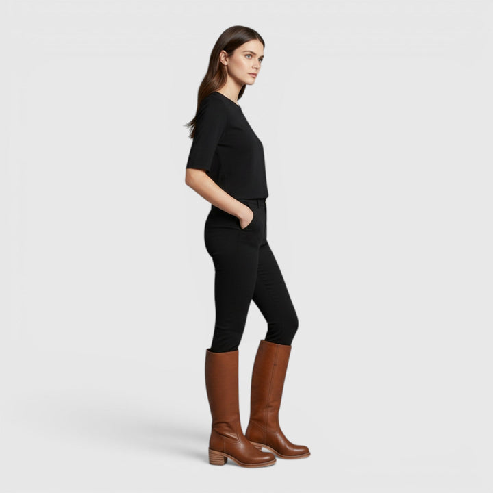 Durable faux leather women's mid-calf orthopaedic fall boots, offering comfort & support for daily wear.