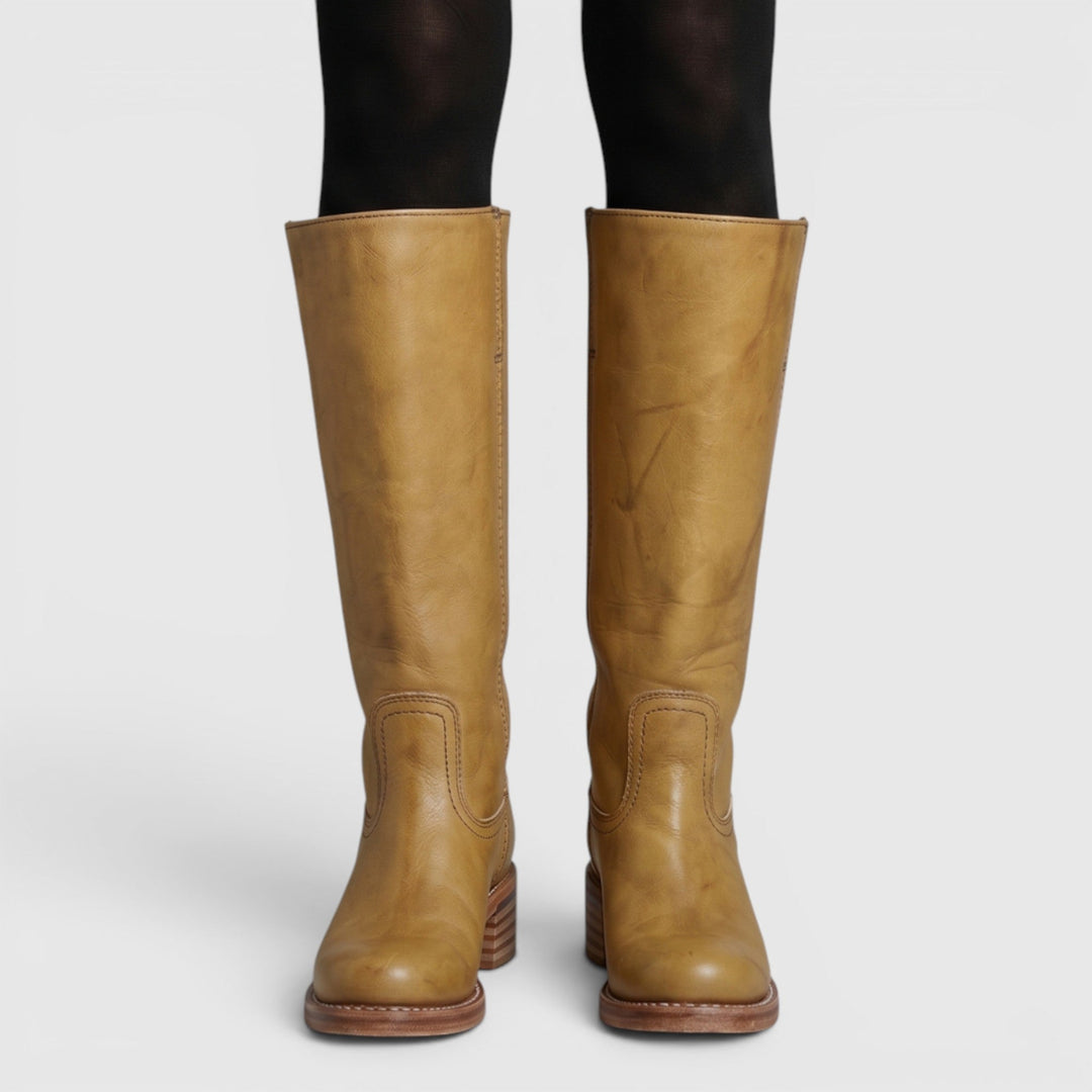 Comfortable women's mid-calf orthopaedic boots featuring a stable block heel; great for fall & winter.