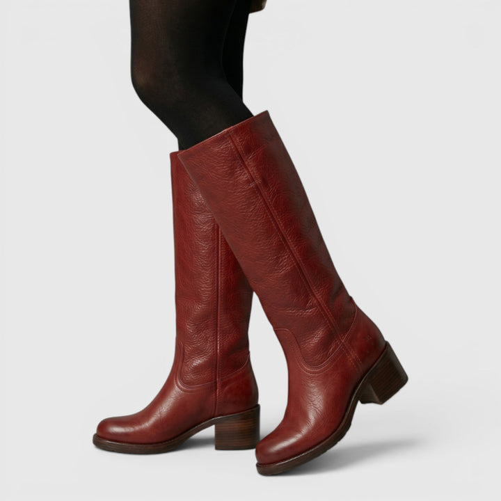 Elegant women's mid-calf orthopaedic pull-on boots with block heel, ideal for fall & winter comfort.