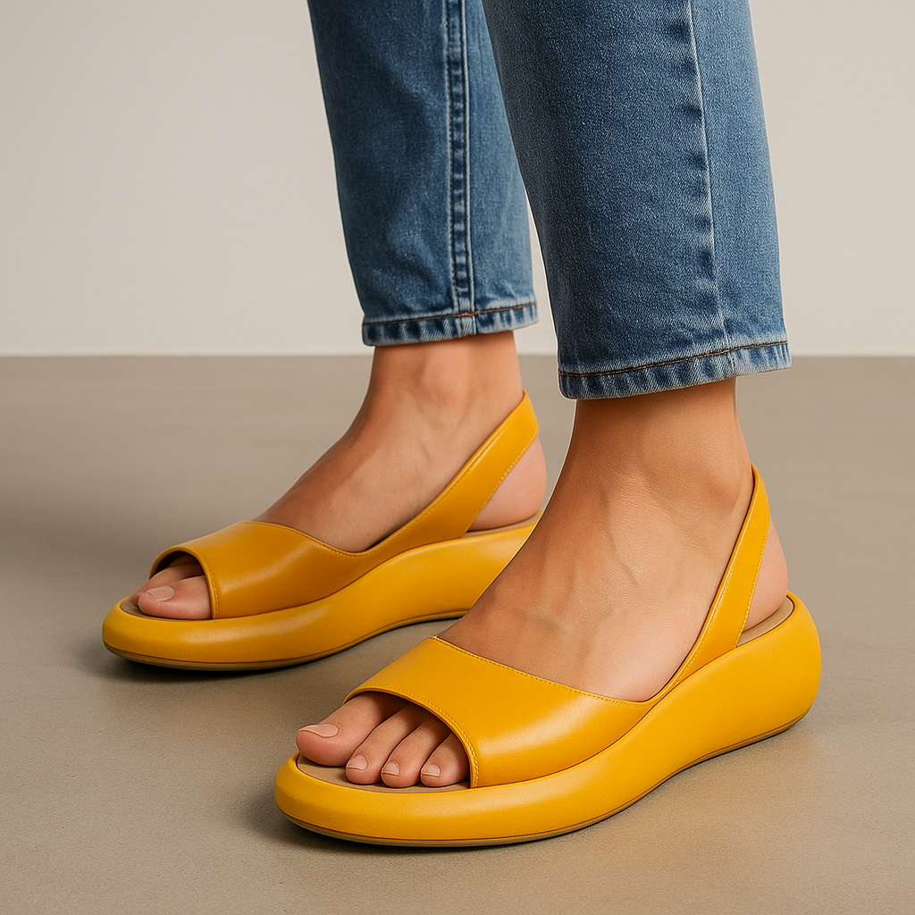 Orange open toe women's sandals with non-slip sole & adjustable straps, great for summer comfort.