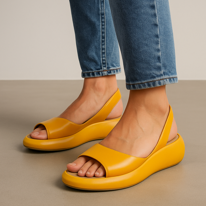 Orange open toe women's sandals with non-slip sole & adjustable straps, great for summer comfort.