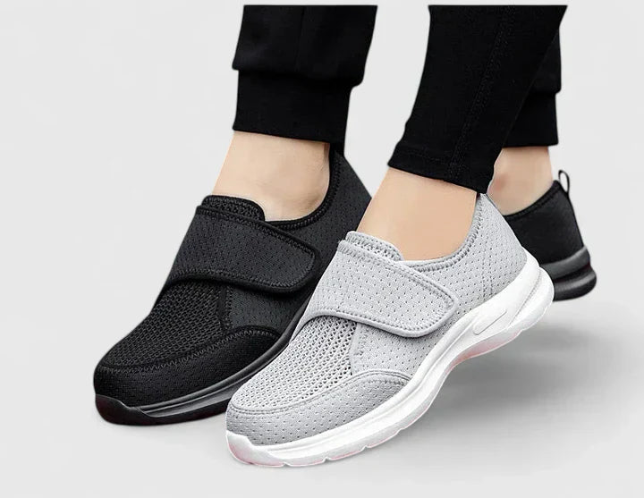 Adjustable women's orthopedic shoes with non-slip sole, providing comfort & foot relief.