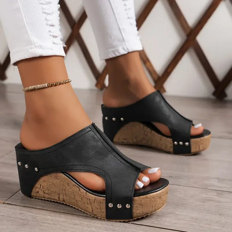 Women's comfortable orthopedic wedge sandals with open toe for arch support.