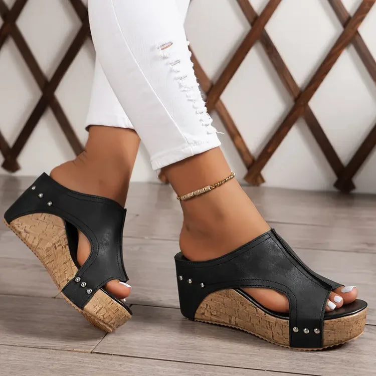 Women's platform wedge sandals with orthopedic support, comfortable open-toe design.