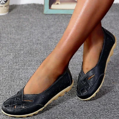 Comfortable women's perforated slip-on loafers. Perfect casual flat shoes for summer, autumn & walking.