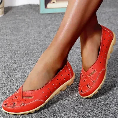 Easy slip-on women's perforated loafers. Comfortable casual flat shoes, ideal for everyday style & walking.