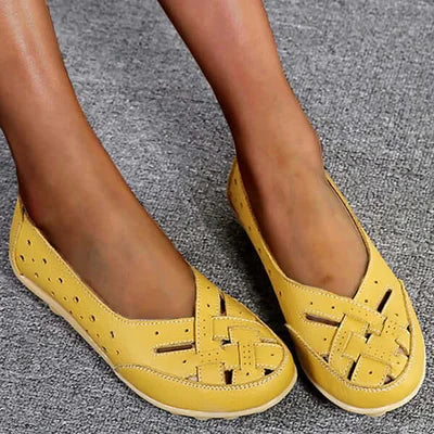 Versatile women's comfortable perforated loafers. Easy slip-on casual flat shoes for everyday summer & autumn.