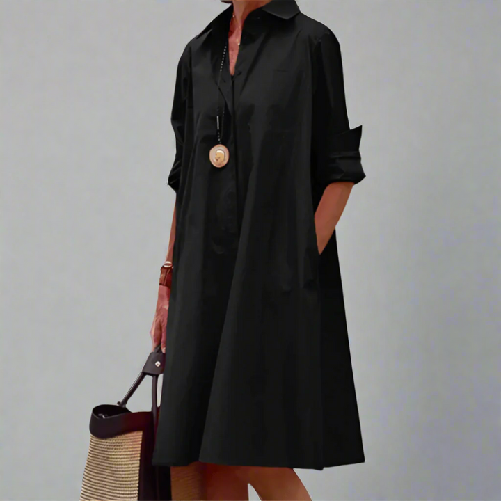 Versatile women's polo dress. Comfortable, elegant, and chic for spring/summer fashion. Short sleeve design.